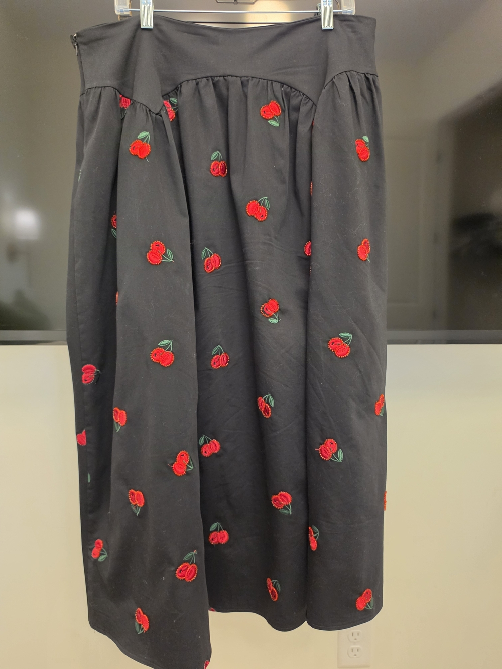 Anthropologie Avec Les Filles Black Skirt with Red Cherry Embroidery - Picture 4 of 5